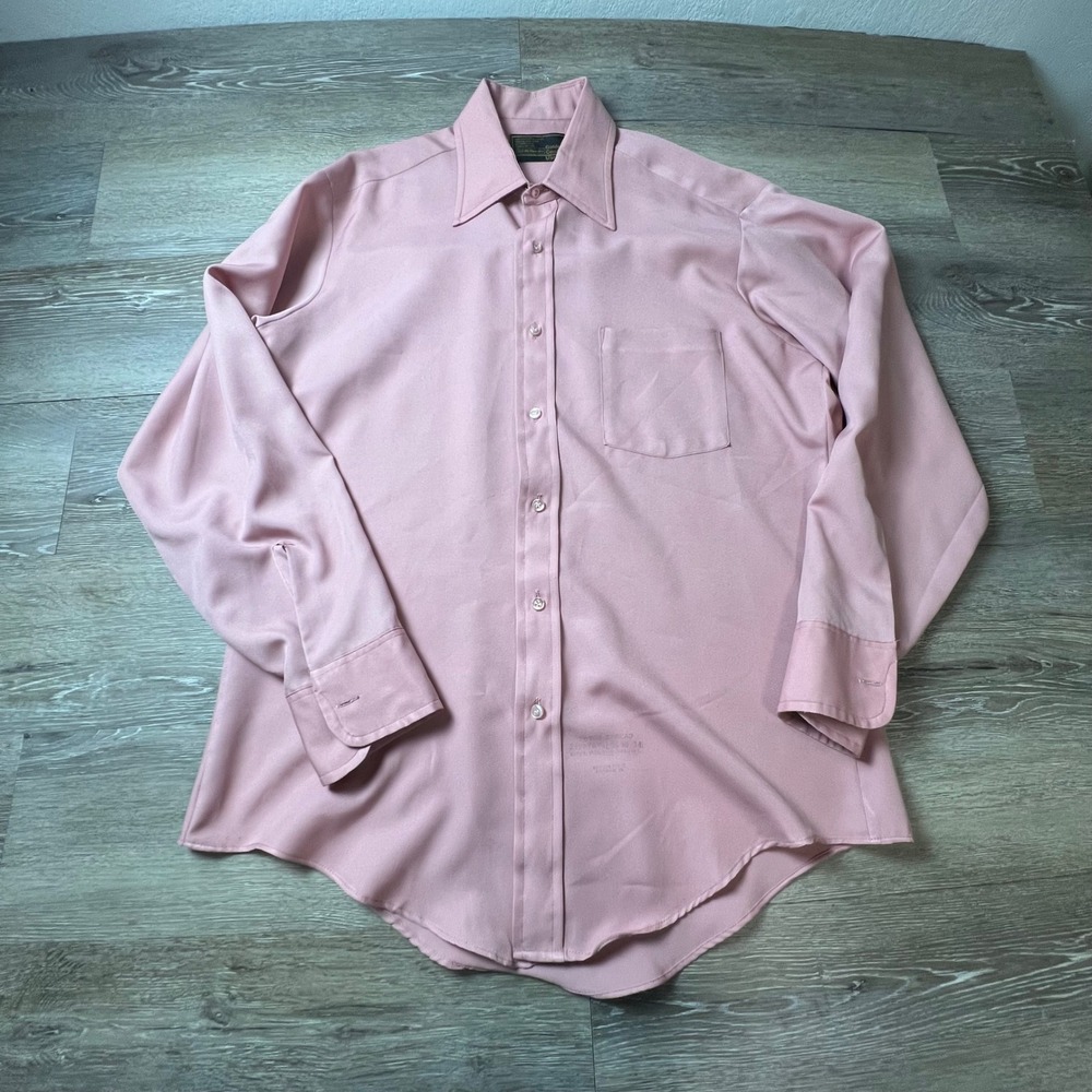 Sears Golden Comfort Ultressa Shirt Mens 16 34 Pink Vintage 70s Disco Polyester